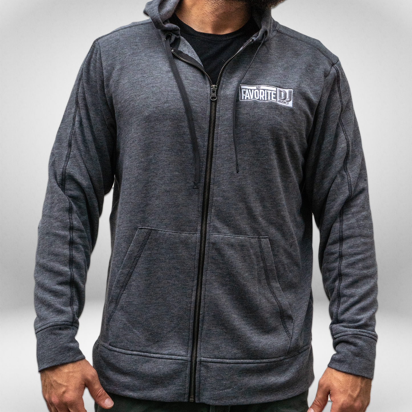 Grey Tri-Blend Zip Up Hoodie Embroidered